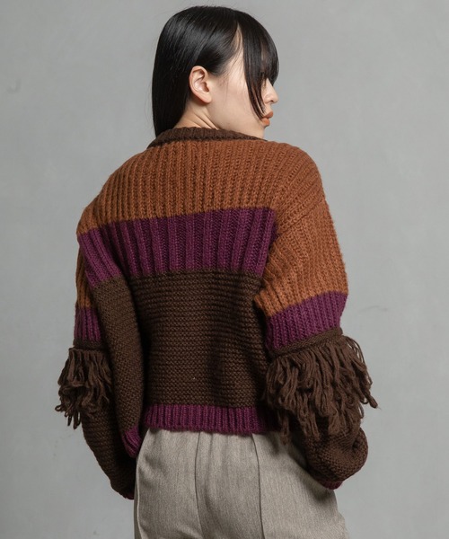 MARECHAL TERRE（マルシャルテル）の「フリンジニットカーデ（ニット/セーター・レディース・ブルー/ブラック/アイボリー/ブラウン・MEDIUM）」の11枚目の写真