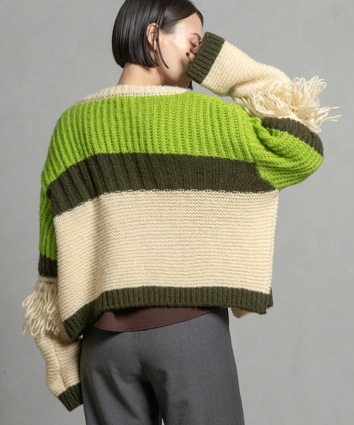 MARECHAL TERRE（マルシャルテル）の「フリンジニットカーデ（ニット/セーター・レディース・ブルー/ブラック/アイボリー/ブラウン・MEDIUM）」の22枚目の写真