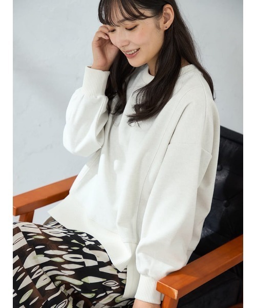 HARUYAMA(ハルヤマ)の「【WEB限定】圧縮起毛サイド切替プルオーバー FURRY(Tシャツ/カットソー・レディース・ブラック/ブラウン/グレー/オフホワイト・F)」の1枚目の写真