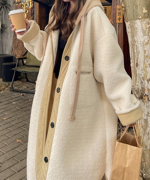 【冬準備SALE】バーバリー　ボアコート　ホワイト 楽天市場】ノーカラーコート アウター レディース 冬 ボアコート