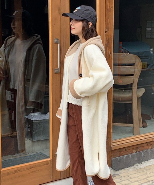 Teem Store(チームストア)の「【再入荷】【ボアコード】バイカラーボアコート フード付き ライナーコート(モッズコート・レディース・アイボリー・F)」の22枚目の写真