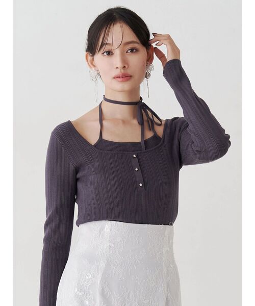 MERCURYDUO(マーキュリーデュオ)の「マルチウェイリボンレイヤードライクニット(ニット/セーター・レディース・ネイビー/ブラウン/チャコールグレー・FREE)」の1枚目の写真
