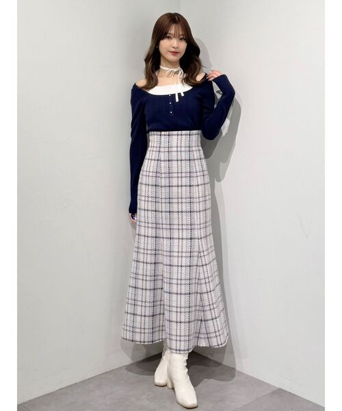 MERCURYDUO（マーキュリーデュオ）の「マルチウェイリボンレイヤードライクニット（ニット/セーター・レディース・ネイビー/ブラウン/チャコールグレー・FREE）」の4枚目の写真