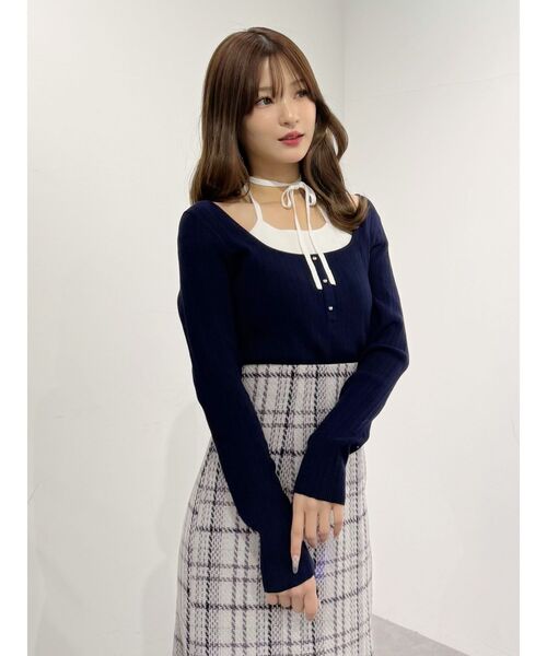 MERCURYDUO（マーキュリーデュオ）の「マルチウェイリボンレイヤードライクニット（ニット/セーター・レディース・ネイビー/ブラウン/チャコールグレー・FREE）」の5枚目の写真