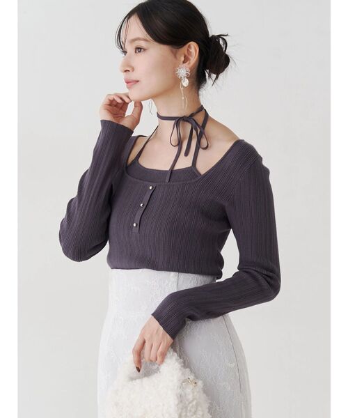 MERCURYDUO(マーキュリーデュオ)の「マルチウェイリボンレイヤードライクニット(ニット/セーター・レディース・ネイビー/ブラウン/チャコールグレー・FREE)」の8枚目の写真