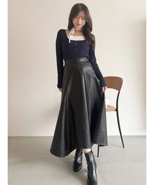 MERCURYDUO(マーキュリーデュオ)の「マルチウェイリボンレイヤードライクニット(ニット/セーター・レディース・ネイビー/ブラウン/チャコールグレー・FREE)」の12枚目の写真