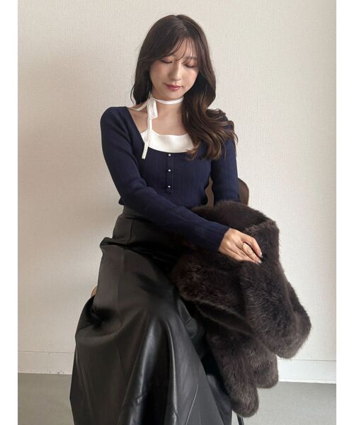 MERCURYDUO(マーキュリーデュオ)の「マルチウェイリボンレイヤードライクニット(ニット/セーター・レディース・ネイビー/ブラウン/チャコールグレー・FREE)」の16枚目の写真