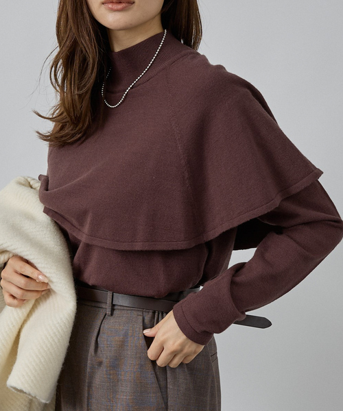 abahouse mavie（アバハウスマヴィ）の「ハイネックケーププルオーバー（ニット/セーター・レディース・サックスブルー/ブラウン/ホワイト/ブラック・フリー）」の3枚目の写真