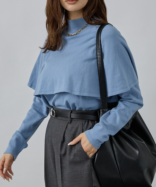 abahouse mavie（アバハウスマヴィ）の「ハイネックケーププルオーバー（ニット/セーター・レディース・サックスブルー/ブラウン/ホワイト/ブラック・フリー）」の4枚目の写真