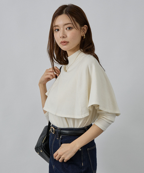 abahouse mavie（アバハウスマヴィ）の「ハイネックケーププルオーバー（ニット/セーター・レディース・サックスブルー/ブラウン/ホワイト/ブラック・フリー）」の6枚目の写真