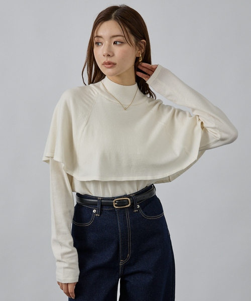 abahouse mavie（アバハウスマヴィ）の「ハイネックケーププルオーバー（ニット/セーター・レディース・サックスブルー/ブラウン/ホワイト/ブラック・フリー）」の7枚目の写真