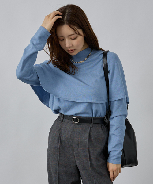 abahouse mavie（アバハウスマヴィ）の「ハイネックケーププルオーバー（ニット/セーター・レディース・サックスブルー/ブラウン/ホワイト/ブラック・フリー）」の13枚目の写真