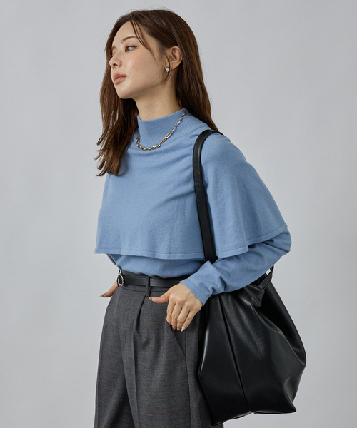 abahouse mavie（アバハウスマヴィ）の「ハイネックケーププルオーバー（ニット/セーター・レディース・サックスブルー/ブラウン/ホワイト/ブラック・フリー）」の14枚目の写真