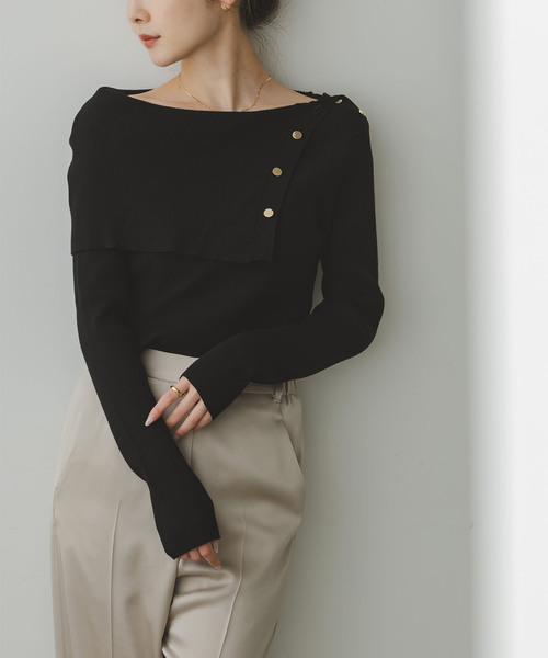 WEB限定追加》ショルダーボタンタイトリブニット（ニット/セーター
