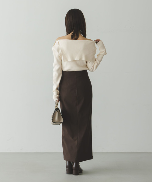 Noble（ノーブル）の「《WEB限定追加》ショルダーボタンタイトリブニット（ニット/セーター・レディース・ブラック/ホワイト/マルチ・FREE）」の6枚目の写真