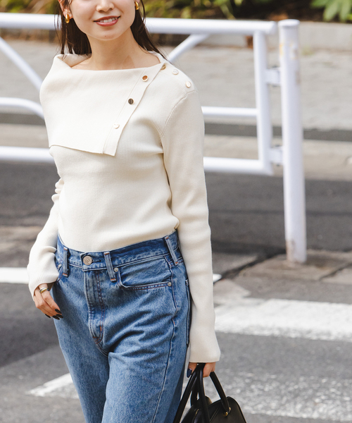 WEB限定追加》ショルダーボタンタイトリブニット（ニット/セーター