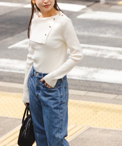 Noble（ノーブル）の「《WEB限定追加》ショルダーボタンタイトリブニット（ニット/セーター・レディース・ブラック/ホワイト/マルチ・FREE）」の11枚目の写真