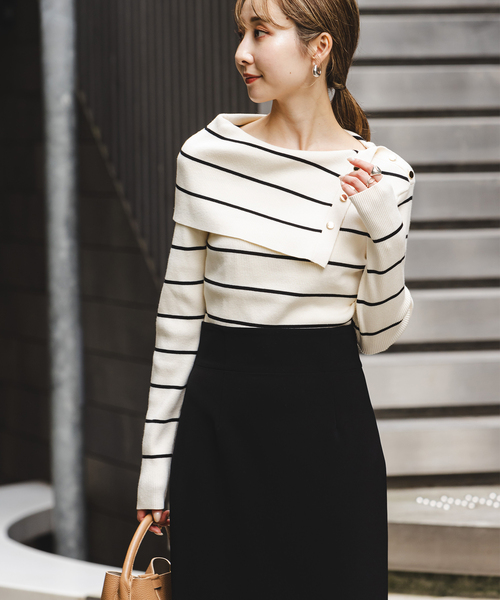 WEB限定追加》ショルダーボタンタイトリブニット（ニット/セーター