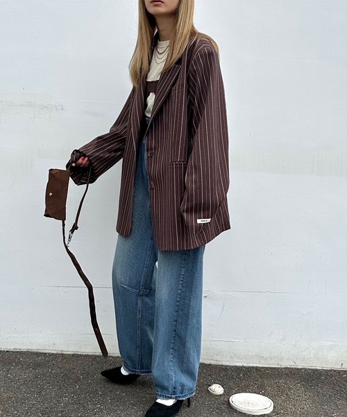 INTERPLAY（インタープレイ）の「【INTERPLAY x AYA】Stripe Loose Jacket（テーラードジャケット・レディース・ブラウン/ネイビー・FREE）」の6枚目の写真