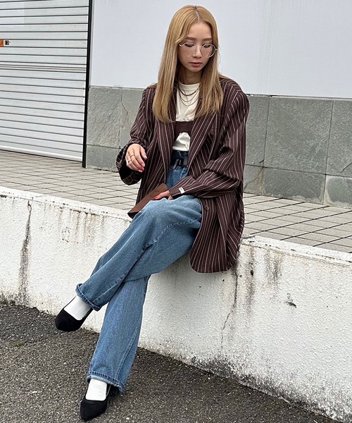 INTERPLAY（インタープレイ）の「【INTERPLAY x AYA】Stripe Loose Jacket（テーラードジャケット・レディース・ブラウン/ネイビー・FREE）」の9枚目の写真