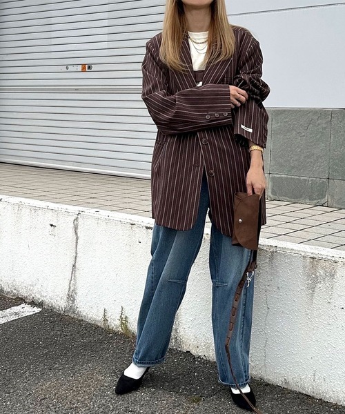 INTERPLAY（インタープレイ）の「【INTERPLAY x AYA】Stripe Loose Jacket（テーラードジャケット・レディース・ブラウン/ネイビー・FREE）」の11枚目の写真