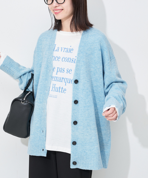 SLOBE IENA（スローブイエナ）の「Vネックルーズニットカーディガン（カーディガン/ボレロ・レディース・チャコールグレー/ホワイト/ブルー・FREE）」の3枚目の写真