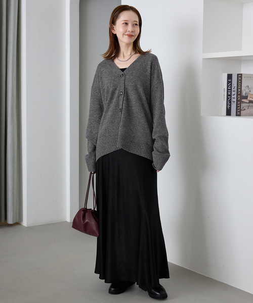 SLOBE IENA（スローブイエナ）の「Vネックルーズニットカーディガン（カーディガン/ボレロ・レディース・チャコールグレー/ホワイト/ブルー・FREE）」の6枚目の写真