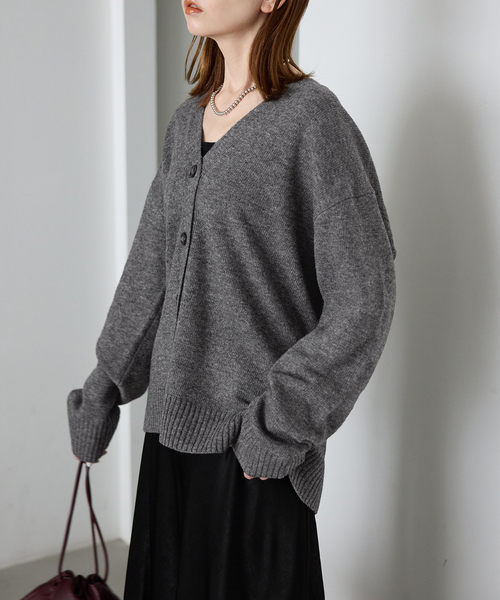 SLOBE IENA（スローブイエナ）の「Vネックルーズニットカーディガン（カーディガン/ボレロ・レディース・チャコールグレー/ホワイト/ブルー・FREE）」の13枚目の写真