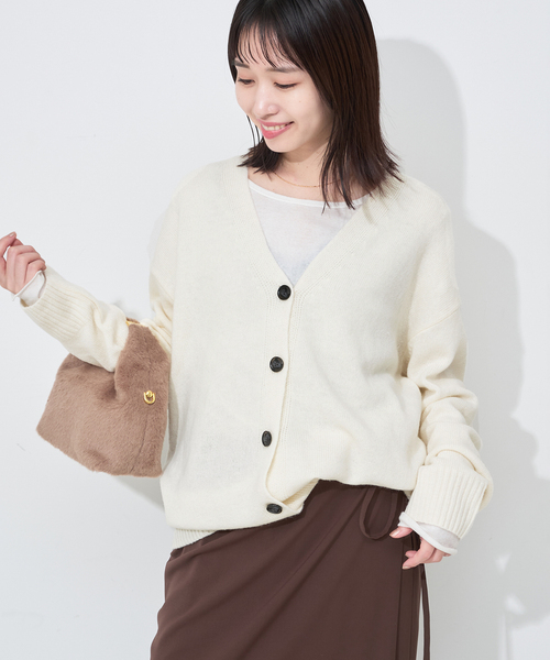 SLOBE IENA（スローブイエナ）の「Vネックルーズニットカーディガン（カーディガン/ボレロ・レディース・チャコールグレー/ホワイト/ブルー・FREE）」の20枚目の写真