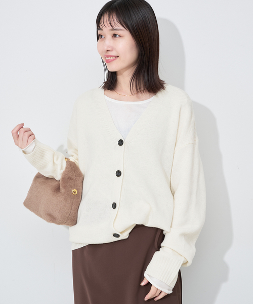 SLOBE IENA（スローブイエナ）の「Vネックルーズニットカーディガン（カーディガン/ボレロ・レディース・チャコールグレー/ホワイト/ブルー・FREE）」の21枚目の写真