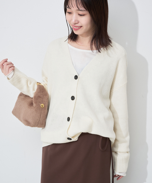 SLOBE IENA（スローブイエナ）の「Vネックルーズニットカーディガン（カーディガン/ボレロ・レディース・チャコールグレー/ホワイト/ブルー・FREE）」の22枚目の写真