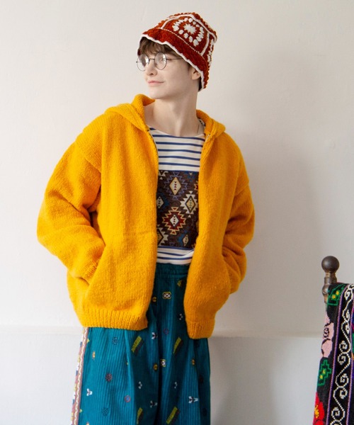 チャイハネ】メルデフ手編みニットMEN'Sフードジャケット（その他