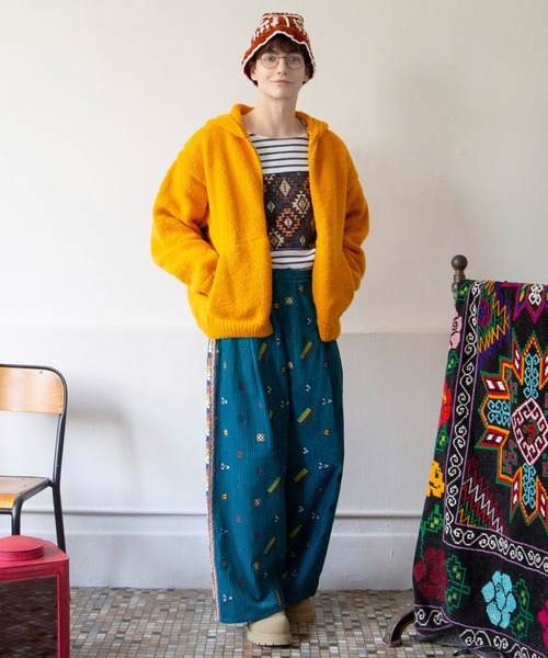 チャイハネ（チャイハネ）の「【チャイハネ】メルデフ手編みニットMEN'Sフードジャケット（その他アウター・メンズ・イエロー/ホワイト・FREE）」の8枚目の写真