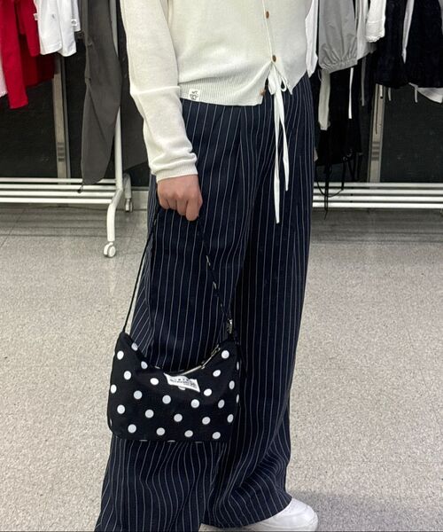 セール】ダブルウエストストライプスラックス[ネイビー]（スラックス