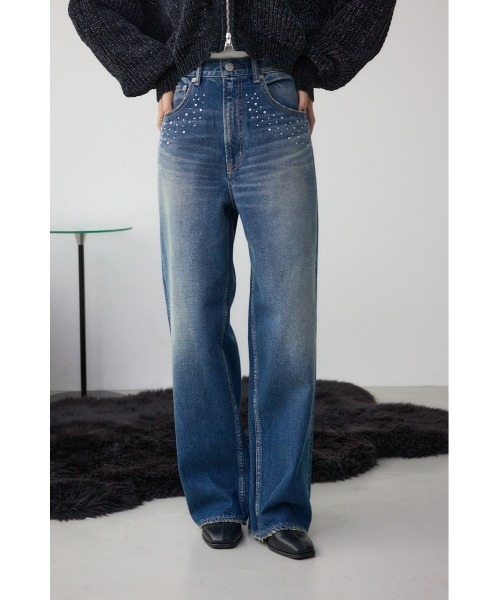 AZUL by moussy(アズールバイマウジー)の「AZUL DENIM スタッズワイドデニム(デニムパンツ・レディース・ブラック/ブルー・SMALL/MEDIUM)」の1枚目の写真