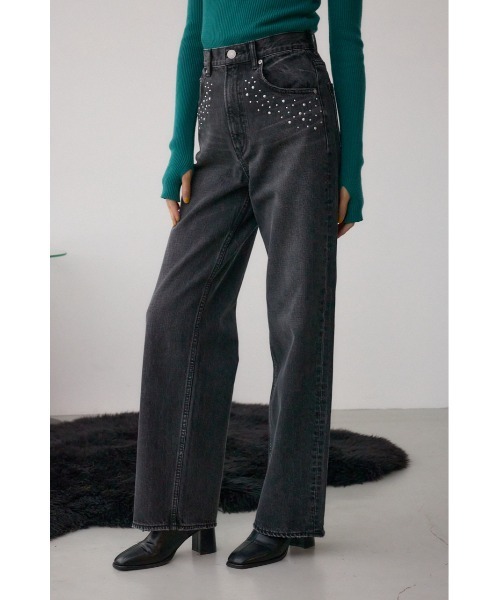AZUL by moussy(アズールバイマウジー)の「AZUL DENIM スタッズワイドデニム(デニムパンツ・レディース・ブラック/ブルー・SMALL/MEDIUM)」の12枚目の写真