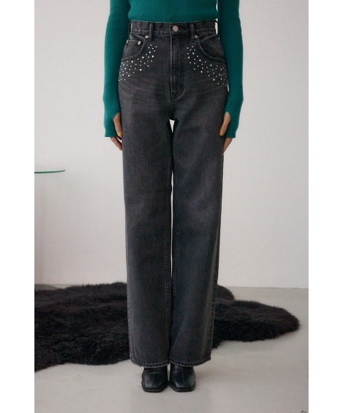 AZUL by moussy(アズールバイマウジー)の「AZUL DENIM スタッズワイドデニム(デニムパンツ・レディース・ブラック/ブルー・SMALL/MEDIUM)」の15枚目の写真