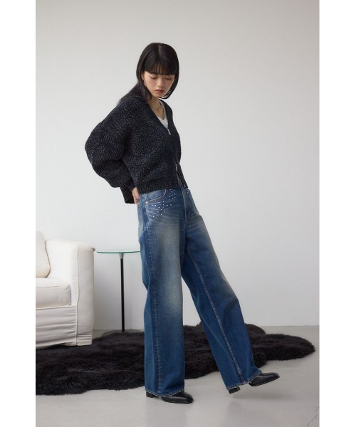 AZUL by moussy(アズールバイマウジー)の「AZUL DENIM スタッズワイドデニム(デニムパンツ・レディース・ブラック/ブルー・SMALL/MEDIUM)」の3枚目の写真