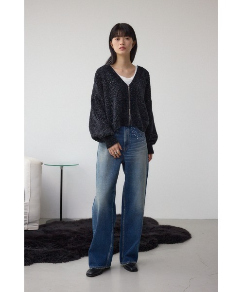 AZUL by moussy(アズールバイマウジー)の「AZUL DENIM スタッズワイドデニム(デニムパンツ・レディース・ブラック/ブルー・SMALL/MEDIUM)」の4枚目の写真