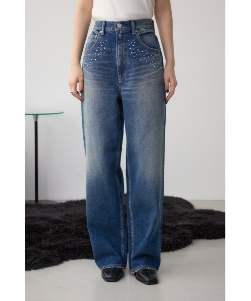 AZUL by moussy(アズールバイマウジー)の「AZUL DENIM スタッズワイドデニム(デニムパンツ・レディース・ブラック/ブルー・SMALL/MEDIUM)」の5枚目の写真