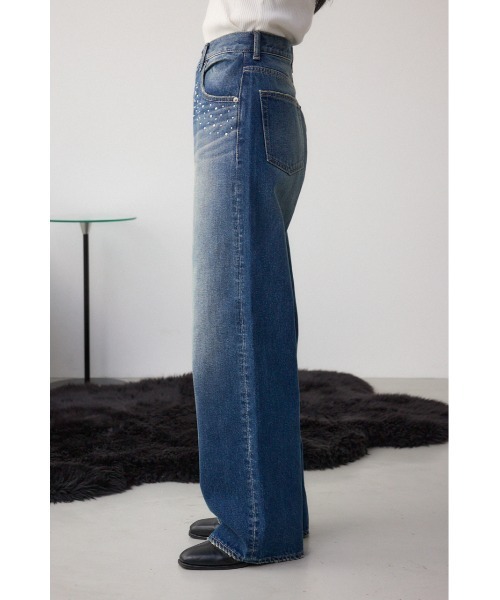 AZUL by moussy(アズールバイマウジー)の「AZUL DENIM スタッズワイドデニム(デニムパンツ・レディース・ブラック/ブルー・SMALL/MEDIUM)」の6枚目の写真