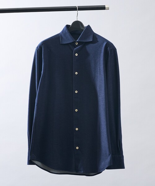 ABAHOUSE（アバハウス）の「【ON/OFF兼用】ドレスニット ネルツイル＆チェック ワイドカラーシャツ / FLEX SHIRTS（ビジネスシャツ・メンズ・ホワイト/ライトグレー/インディゴブルー/ダークベージュ・44/46/48/50）」の4枚目の写真