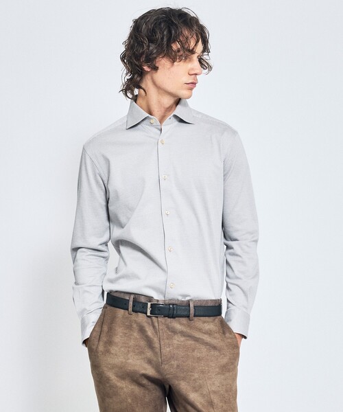 ABAHOUSE（アバハウス）の「【ON/OFF兼用】ドレスニット ネルツイル＆チェック ワイドカラーシャツ / FLEX SHIRTS（ビジネスシャツ・メンズ・ホワイト/ライトグレー/インディゴブルー/ダークベージュ・44/46/48/50）」の2枚目の写真