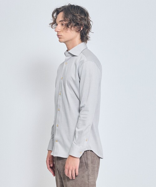 ABAHOUSE（アバハウス）の「【ON/OFF兼用】ドレスニット ネルツイル＆チェック ワイドカラーシャツ / FLEX SHIRTS（ビジネスシャツ・メンズ・ホワイト/ライトグレー/インディゴブルー/ダークベージュ・44/46/48/50）」の5枚目の写真