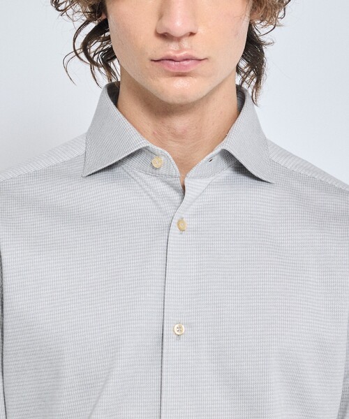 ABAHOUSE（アバハウス）の「【ON/OFF兼用】ドレスニット ネルツイル＆チェック ワイドカラーシャツ / FLEX SHIRTS（ビジネスシャツ・メンズ・ホワイト/ライトグレー/インディゴブルー/ダークベージュ・44/46/48/50）」の7枚目の写真