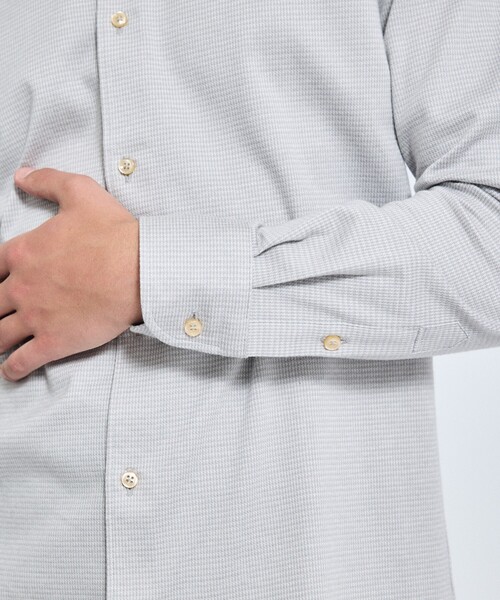 ABAHOUSE（アバハウス）の「【ON/OFF兼用】ドレスニット ネルツイル＆チェック ワイドカラーシャツ / FLEX SHIRTS（ビジネスシャツ・メンズ・ホワイト/ライトグレー/インディゴブルー/ダークベージュ・44/46/48/50）」の8枚目の写真