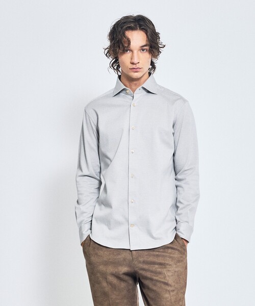 ABAHOUSE（アバハウス）の「【ON/OFF兼用】ドレスニット ネルツイル＆チェック ワイドカラーシャツ / FLEX SHIRTS（ビジネスシャツ・メンズ・ホワイト/ライトグレー/インディゴブルー/ダークベージュ・44/46/48/50）」の11枚目の写真