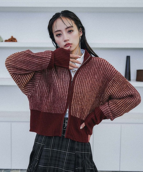 セール】ハイショクジップニットカーディガン(HARE)（カーディガン