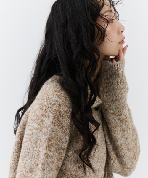 NUJOH(ヌゾ)の「Mellow Yarn Stand Cardigan / メロウヤーンスタンドカーディガン(テーラードジャケット・レディース・チャコールグレー/ブラウン/ベージュ・FREE)」の6枚目の写真