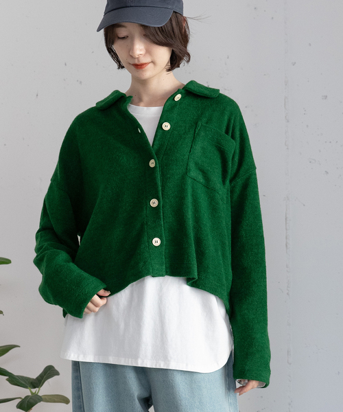 POU DOU DOU(プードゥドゥ)の「フラットカラー前あきトップス(Tシャツ/カットソー・レディース・オレンジ/ピンク/グリーン/ダークブラウン・M)」の3枚目の写真